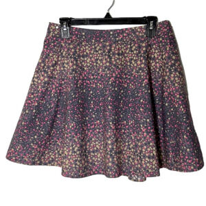 Hinge Nordstrom Gray/Purple w/Pink & Beige Polka Dots Skater A-Line Skirt- Large